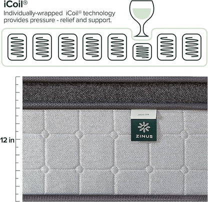 ZINUS 12 Inch Comfort Support Cooling Gel Hybrid Mattress, Full, Euro Top Innerspring Mattress, Motion Isolating Pocket Springs, Mattress in A Box