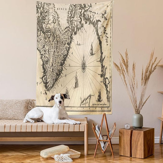 Lunarable World Map Tapestry Queen Size, Map of Southern Part of The Norway Vikings World Old Scandinavian Land, Wall Hanging Bedspread Bed Cover Wall Decor, Queen Size, Cream Grey