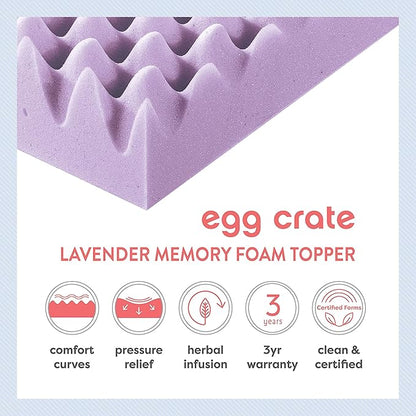 Best Price Mattress 2 Inch Egg Crate Memory Foam Mattress Topper with Soothing Lavender Infusion, CertiPUR-US Certified, Dorm Essentials, Queen