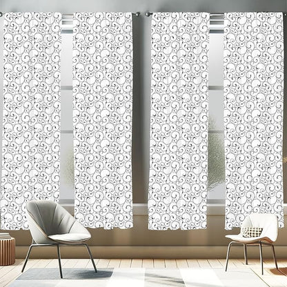 Ambesonne Black and White Window Curtains Pack of 2, Vintage Swirls Pattern with Monochrome Ornamental Old-Fashioned Design, Lightweight Set with Rod Pocket, 4 Panels of - 28" x 95", Black White