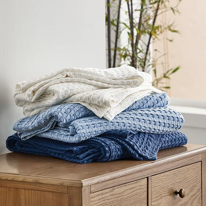 Bedsure Cooling Cotton Waffle Twin XL Blanket - Lightweight Breathable Blanket of Rayon Derived from Bamboo for Hot Sleepers, Luxury Throws for Bed, Couch and Sofa, Ivory, 66x90 Inches
