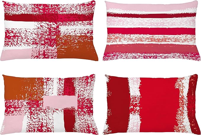 Ambesonne Grunge Throw Pillow CushiCase Pack 4, Abstract Design Simplistic Minimal Stripes Brushstrokes Contemporary, Modern Accent Double-Sided Digital Printing, 20" x 12", Rose Magenta and Dark Pink