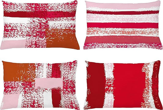 Ambesonne Grunge Throw Pillow CushiCase Pack 4, Abstract Design Simplistic Minimal Stripes Brushstrokes Contemporary, Modern Accent Double-Sided Digital Printing, 20" x 12", Rose Magenta and Dark Pink