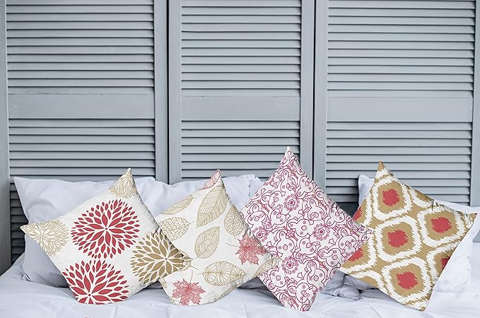 Ambesonne Vintage Throw Pillow Cushion Case Pack of 4, Bohemian Ornamental Leaves Dahlia Pattern Geometric Art Curlicue Motif, Modern Accent Double-Sided Digital Printing, 24", Dark Pink and Camel