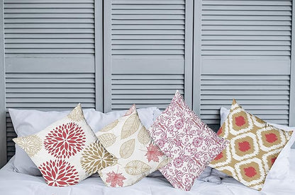 Ambesonne Vintage Throw Pillow Cushion Case Pack of 4, Bohemian Ornamental Leaves Dahlia Pattern Geometric Art Curlicue Motif, Modern Accent Double-Sided Digital Printing, 24", Dark Pink and Camel
