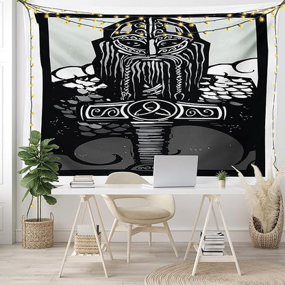 Lunarable Viking Tapestry, Thor Son of Odin Monochrome Design Guardian of Asgard Scandinavian Culture, Wide Wall Hanging for Bedroom Living Room Dorm, 60" X 40", Black White