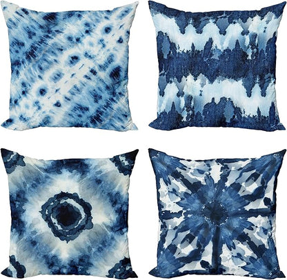 Ambesonne Watercolor Throw Pillow Cushion Case Pack of 4, Abstract Design Ikat Inspired Tribal Themed Painting Look Oceanic Tones Print, Modern Accent Double-Sided Digital Printing, 16", Slate Blue