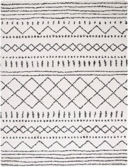 SAFAVIEH Arizona Shag Collection X-Large Area Rug - 11' x 15', Ivory & Black, Moroccan Design, Non-Shedding & Easy Care, 1.6-inch Thick Ideal for High Traffic Areas in Living Room, Bedroom (ASG741Z)