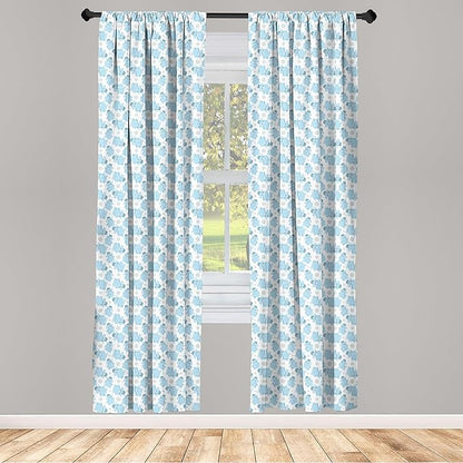 Ambesonne Animal Cartoon 2 Panel Curtain Set, Happy Smiling Pattern with Dots Animal, Lightweight Window Treatment Living Room Bedroom Decor, Pair of - 28" x 95", Pale Blue Sky Blue White
