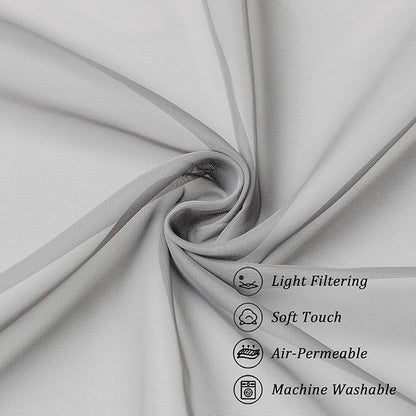 Chyhomenyc Light Grey Sheer Curtains 36 inch Length 2 Panels, Light Filtering Voile Rod Pocket Short Window Curtians for Bathroom Living Room Farmhouse Small Windows, 42Wx36L inches