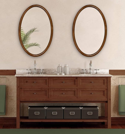 Kate and Laurel Pao Traditional Oval Wood Framed Wall Mirror, 24 x 36, Walnut Brown, Decorative Mirror for Wall