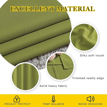 NICETOWN Room Darkening Curtains Panels for Window - Triple Weave Energy Saving Thermal Insulated Solid Grommet Room Darkening Drapes for Kitchen (1 Pair, 66 inches by 54 Inch, Fresh Green)
