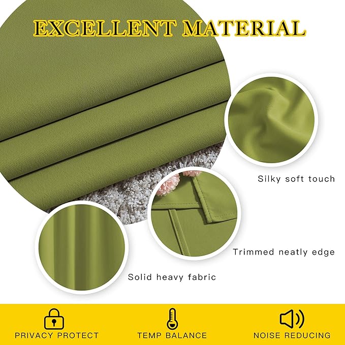 NICETOWN Bedroom Curtains Blackout Draperies - Noise Reducing Thermal Insulated Window Decorative Blackout Draperies/Drapes for Kid's Room (1 Pair, 52 x 95 inches in Fresh Green)