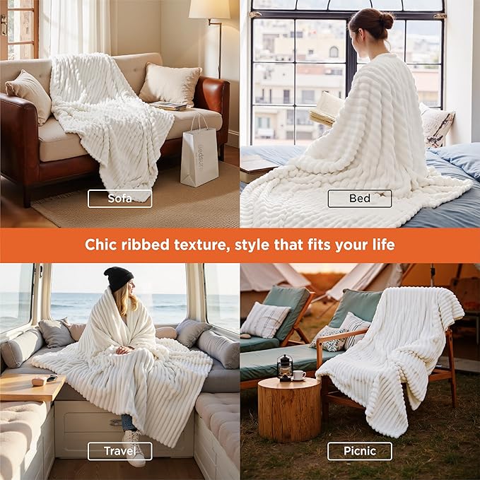 Bedsure GentleSoft Twin Blanket for Bed - Cozy Soft Blankets for Women, Cute Small Fleece Throws for Girls, Graduation Decorations Gift for Her Him School Dorm, Off White, 60x80 Inches