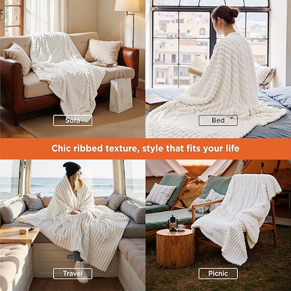 Bedsure GentleSoft Twin Blanket for Bed - Cozy Soft Blankets for Women, Cute Small Fleece Throws for Girls, Graduation Decorations Gift for Her Him School Dorm, Off White, 60x80 Inches