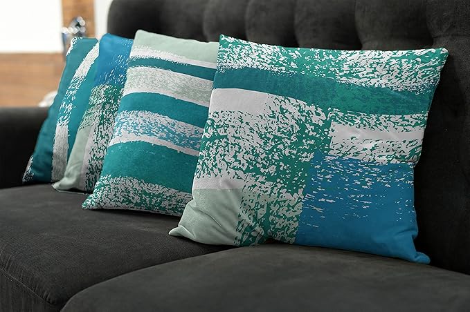 Ambesonne Grunge Throw Pillow Cushion Case Pack of 4, Abstract Design Simplistic Minimal Stripes Brushstrokes Contemporary, Modern Accent Double-Sided Digital Printing, 24", Teal Blue and Mint Green