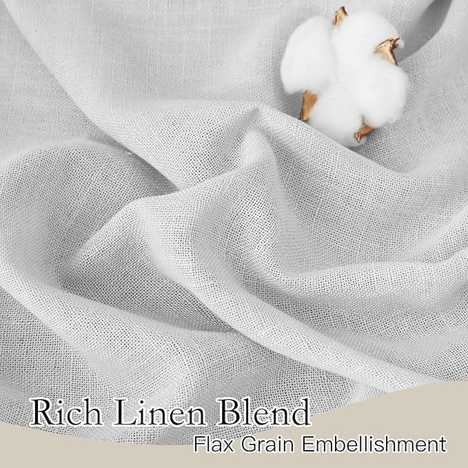RYB HOME Linen Sheer Curtains for Kitchen, Casual Wave Texture Semi Sheer Curtains for Bedroom/Bath, Privacy Window Curtains for Home Office, Dove Grey, 52 x 45 Each Panel, 2 Pieces