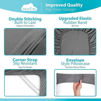 DREAMCARE Full Size Sheet Set – 6 pcs Cooling Bed Sheets – up to 21” Deep Sheets Full Size Bed Set – 2500 Supreme Collection – Extra Soft 100% Brushed Microfiber Hotel Luxury with Side Pocket – Gray