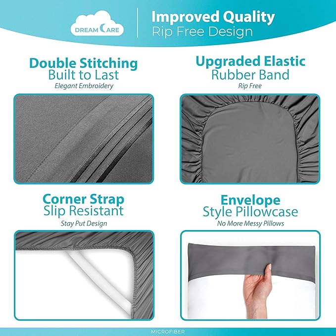 DREAMCARE King Size Sheets Set – 6 pcs Cooling Bed Sheets – up to 21” Deep Pocket King Sheet Set - 2500 Supreme Collection – Extra Soft 100% Brushed Microfiber Hotel Luxury with Side Pocket - Gray