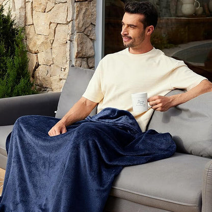 Exclusivo Mezcla Fleece Throw Blanket for Couch, Sofa, 300GSM Super Soft and Warm Blankets Navy Blue Throw All Season Use, Cozy, Plush, Lightweight, 50x60 Inches