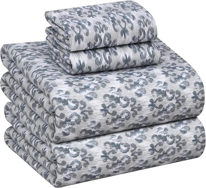 RUVANTI Flannel Sheets Queen Size - 100% Cotton Double Brushed Bed Sheets, Deep Pockets 16 Inches Queen Sheet Set, All Seasons Breathable & Extra Soft - Warm & Cozy, 4 Piece, Damask