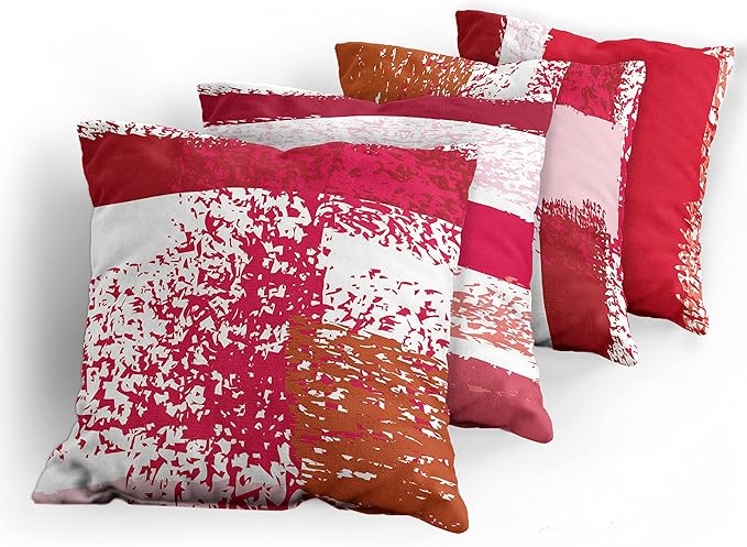 Ambesonne Grunge Throw Pillow Cushion Case Pack of 4, Abstract Design Simplistic Minimal Stripes Brushstrokes Contemporary, Modern Accent Double-Sided Digital Printing, 16", Rose Magenta and Dark Pink