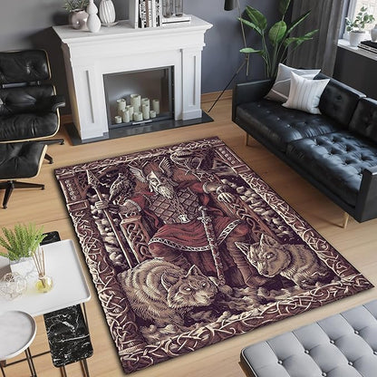 Nordic Rug, Mythological Carpet, Scandinavian Decor, Viking Drakkar Symbols, Compass Rug, Valknut Norse Mythology Viking, Ansuz Carpet np550 (31X59inch//80x150Cm)