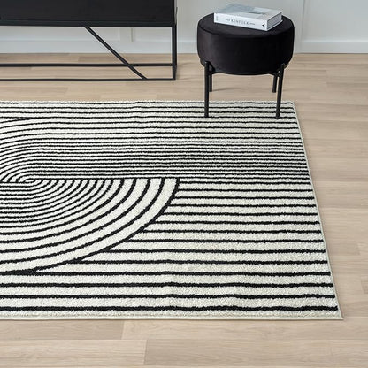 Abani Nuevo Collection Area Rug - Mid-Century Black & Ivory Arch Knot Design - 5' x 8' - for Living Room, Bedroom & Office