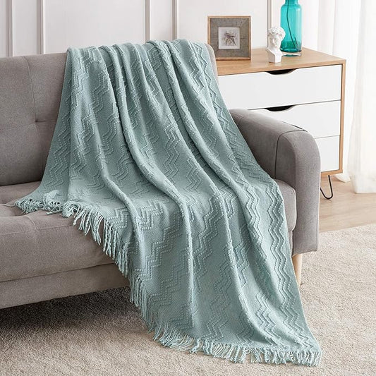 BOURINA Aqua Throw Blanket 60x80 Inches Throw Textured Solid Soft Sofa Throw Couch Knitted Decorative Blanket