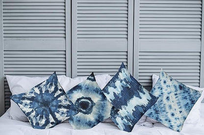 Ambesonne Watercolor Throw Pillow Cushion Case Pack of 4, Abstract Design Ikat Inspired Tribal Themed Painting Look Oceanic Tones Print, Modern Accent Double-Sided Digital Printing, 16", Slate Blue