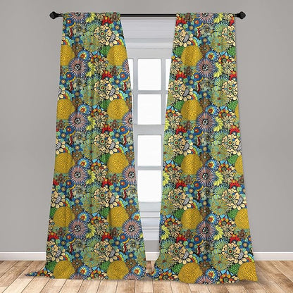 Ambesonne Garden Art Window Curtains, Whimsical Florist Pattern with Doodle Funny Plants Rich Summer Nature, Lightweight Decor 2-Panel Set with Rod Pocket, Pair of - 28" x 95", Multicolor