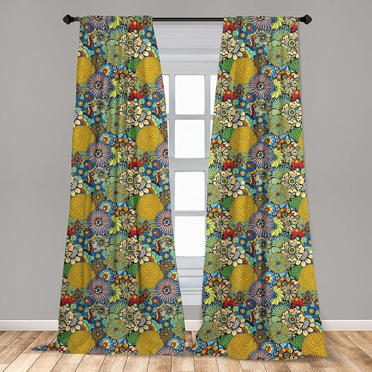 Ambesonne Garden Art Window Curtains, Whimsical Florist Pattern with Doodle Funny Plants Rich Summer Nature, Lightweight Decor 2-Panel Set with Rod Pocket, Pair of - 28" x 95", Multicolor
