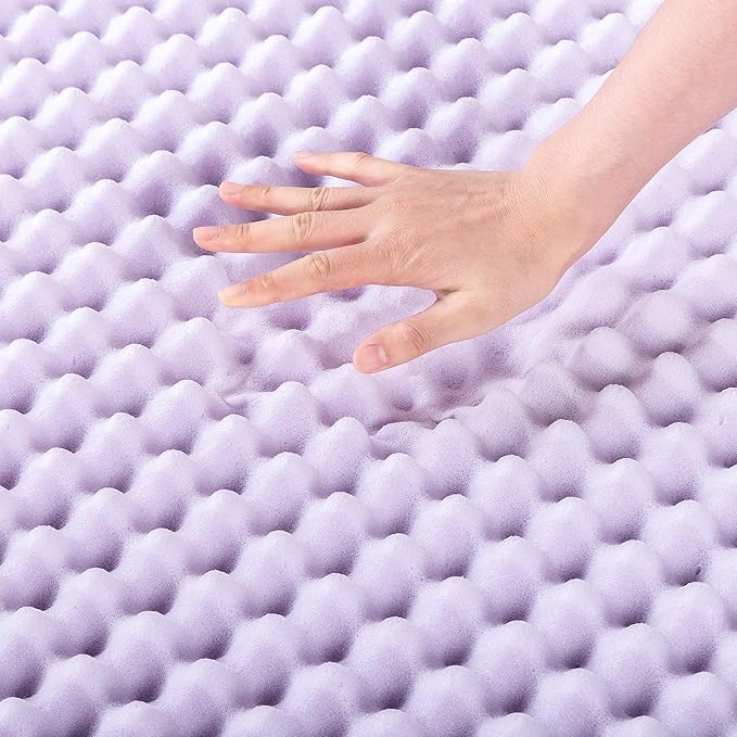 Best Price Mattress 4 Inch Egg Crate Memory Foam Mattress Topper with Soothing Lavender Infusion, CertiPUR-US Certified, Dorm Essentials, Queen