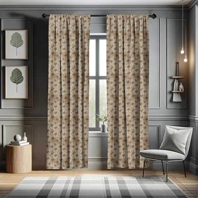Ambesonne Vintage Window Curtains, Sketch Art Style Gerbera Daisies Abstract Flowers Autumn Garden Flourish, Lightweight Decorative Panels Set of 2 with Rod Pocket, 56" x 84", Marigold Orange