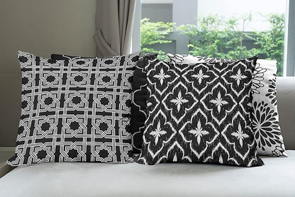 Ambesonne Vintage Throw Pillow Cushion Case Pack of 4, Monochrome Design Grid Trellis Quatrefoil Mesh and Dahlia Flowers Modern, Modern Accent Double-Sided Digital Printing, 18", Charcoal Grey White