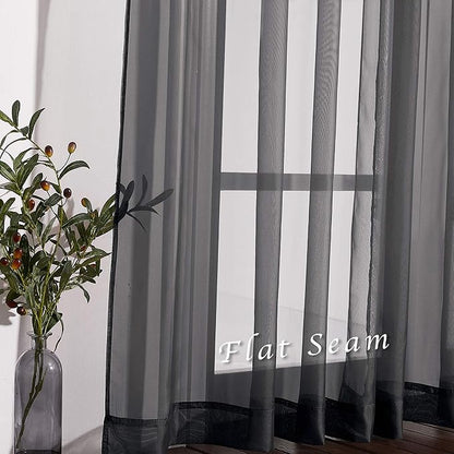 NICETOWN Sheer Curtains for Windows 54 inch Long, Ring Top Soft Voile Sheer Texture Classic Window Treatment with Light Through for Bedroom/Living Room, Black, 54 inch Wide, 2-Pack
