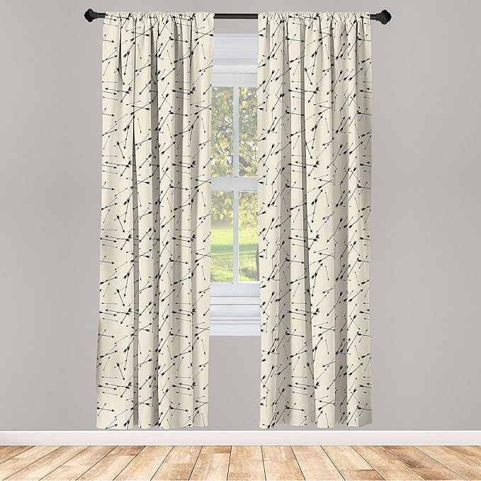 Ambesonne Arrow Curtains, Repetitive Abstract Simplistic Arrow Motif with Irregular Symmetry, Window Treatments 2 Panel Set for Living Room Bedroom, Pair of - 28" x 95", Sepia Charcoal