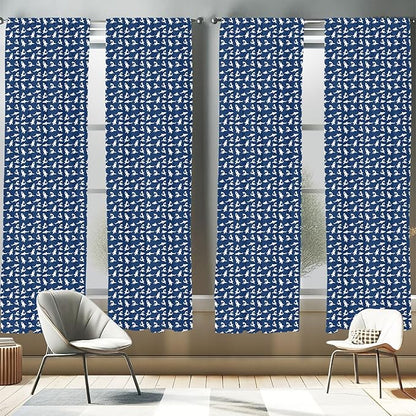 Ambesonne Shark Window Curtains Pack of 2, Fish Pattern Various Gestures Have a Bite Danger Humor Nautical Design, Lightweight Set with Rod Pocket, 4 Panels of - 28" x 84", Violet Blue