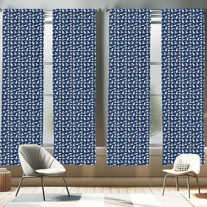 Ambesonne Shark Window Curtains Pack of 2, Fish Pattern Various Gestures Have a Bite Danger Humor Nautical Design, Lightweight Set with Rod Pocket, 4 Panels of - 28" x 63", Violet Blue