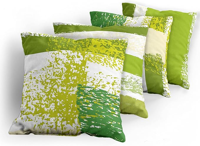 Ambesonne Grunge Throw Pillow Cushion Case Pack of 4, Abstract Design Simplistic Minimal Stripes Brushstrokes Contemporary, Modern Accent Double-Sided Digital Printing, 16", Lime Green Cream and White
