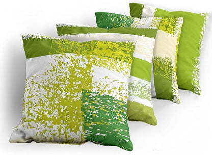 Ambesonne Grunge Throw Pillow Cushion Case Pack of 4, Abstract Design Simplistic Minimal Stripes Brushstrokes Contemporary, Modern Accent Double-Sided Digital Printing, 16", Lime Green Cream and White