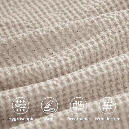 Bedsure Cotton Duvet Cover King - 100% Cotton Waffle Weave Beige Duvet Cover King Size, GentleSoft™ and Breathable Bedding Set for All Season, 3 Pieces, 104"x90"