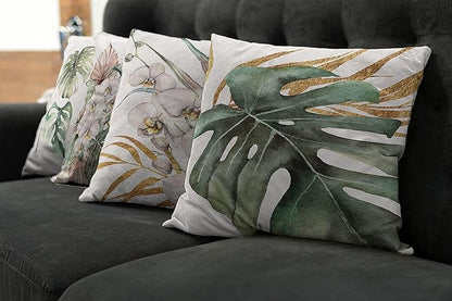 Ambesonne Vintage Tropical Throw Pillow Cushion Case Pack of 4, Retro Botanical Summer Vibes Monstera Leaf Orchid Flowers, Modern Accent Double-Sided Digital Printing, 16", Laurel Green Ginger Blush