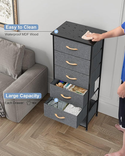 Crestlive Products Vertical Dresser Storage Tower - Sturdy Steel Frame, Wood Top, Easy Pull Fabric Bins, Handles Organizer Unit for Bedroom, Hallway, Entryway, Closets 6 Drawers (Gray)
