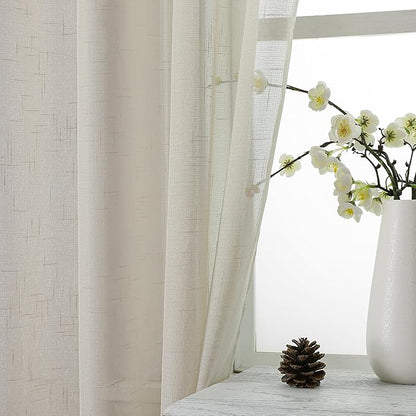 Aiyufeng Faux Linen Sheer Curtains 54 Inch Length 2 Panel Set, Fresh Farmhouse 54 Inch Long Sheer Linen Look Airy & Lightweight Elegant Window Treatments for Bedroom/Living Room/Kitchen, 30Wx54L inch