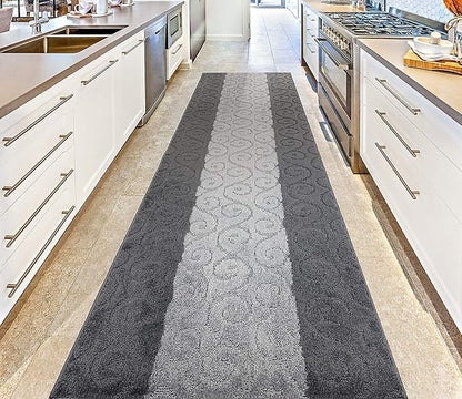 Custom Size Modern Runner Rug Carpet for Hallway Entryway Foyer Kitchen, Slip Resistant Latex Rubber Backed 31 inch Wide X Customized Length, Scroll Grey, 31 inch X 17 feet
