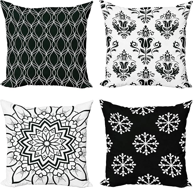 Ambesonne Retro Throw Pillow Cushion Case Pack of 4, Trellis Grid Medieval Floral Damask Mandala Flower Ornament Modern Monochrome, Modern Accent Double-Sided Digital Printing, 16", Dark Reseda Green