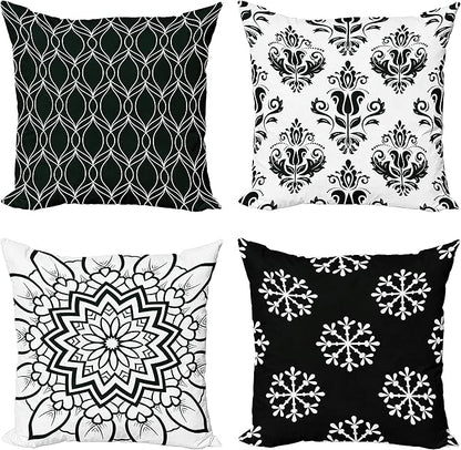 Ambesonne Retro Throw Pillow Cushion Case Pack of 4, Trellis Grid Medieval Floral Damask Mandala Flower Ornament Modern Monochrome, Modern Accent Double-Sided Digital Printing, 16", Dark Reseda Green