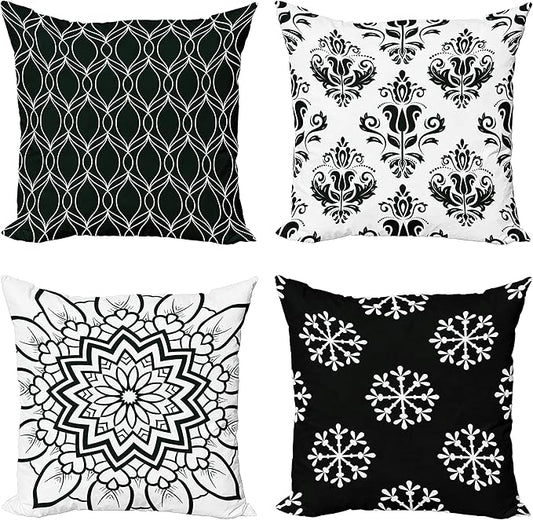 Ambesonne Retro Throw Pillow Cushion Case Pack of 4, Trellis Grid Medieval Floral Damask Mandala Flower Ornament Modern Monochrome, Modern Accent Double-Sided Digital Printing, 18", Dark Reseda Green