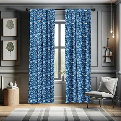 Ambesonne Teapot Window Curtains, Rhythmic Engraving Sketch Style Dotted Pots Tea Vintage Cups Pattern, Lightweight Decor 2-Panel Set with Rod Pocket, Pair of - 28" x 84", Cobalt Blue and White